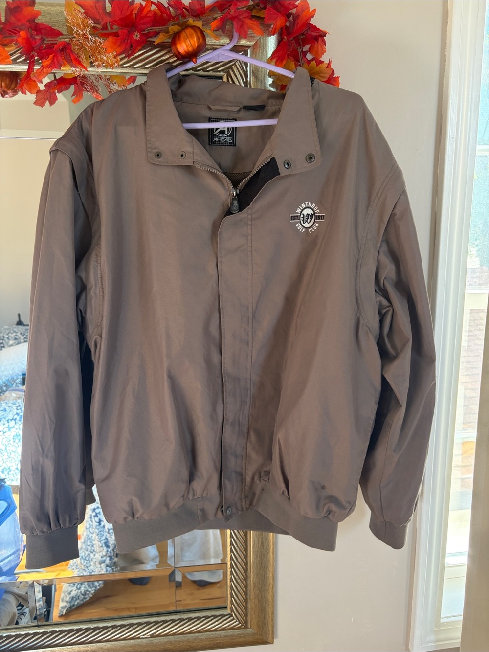Men's Taupe Zip-Front Windbreaker Jacket